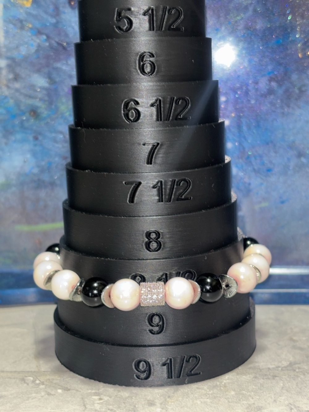 REESELYN CREATIONS Handcrafted Pink Glass Pearl & Onyx Glass Beaded Bracelet - Picture 5 of 6